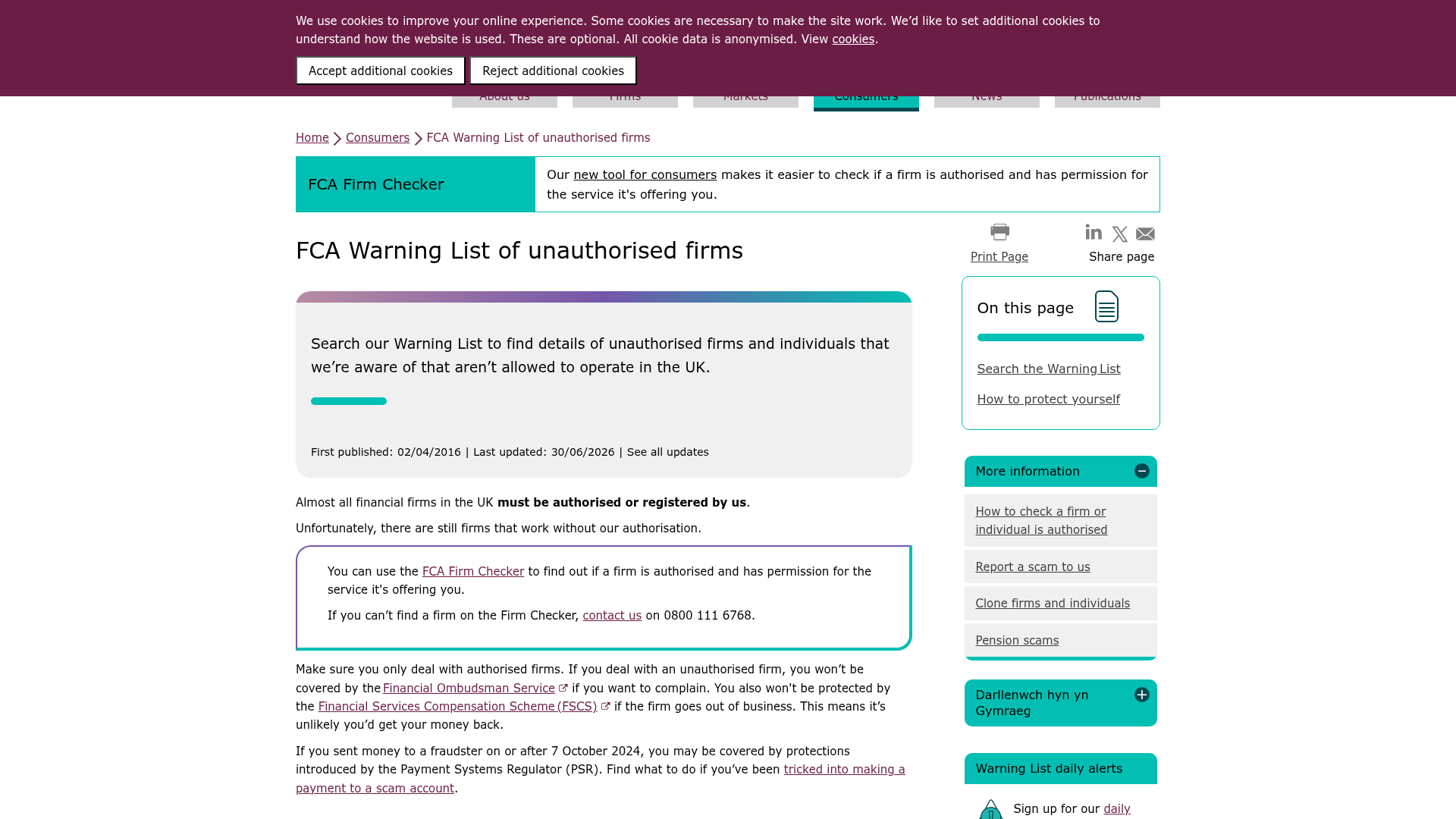 The FCA's warning list of unauthorised firms