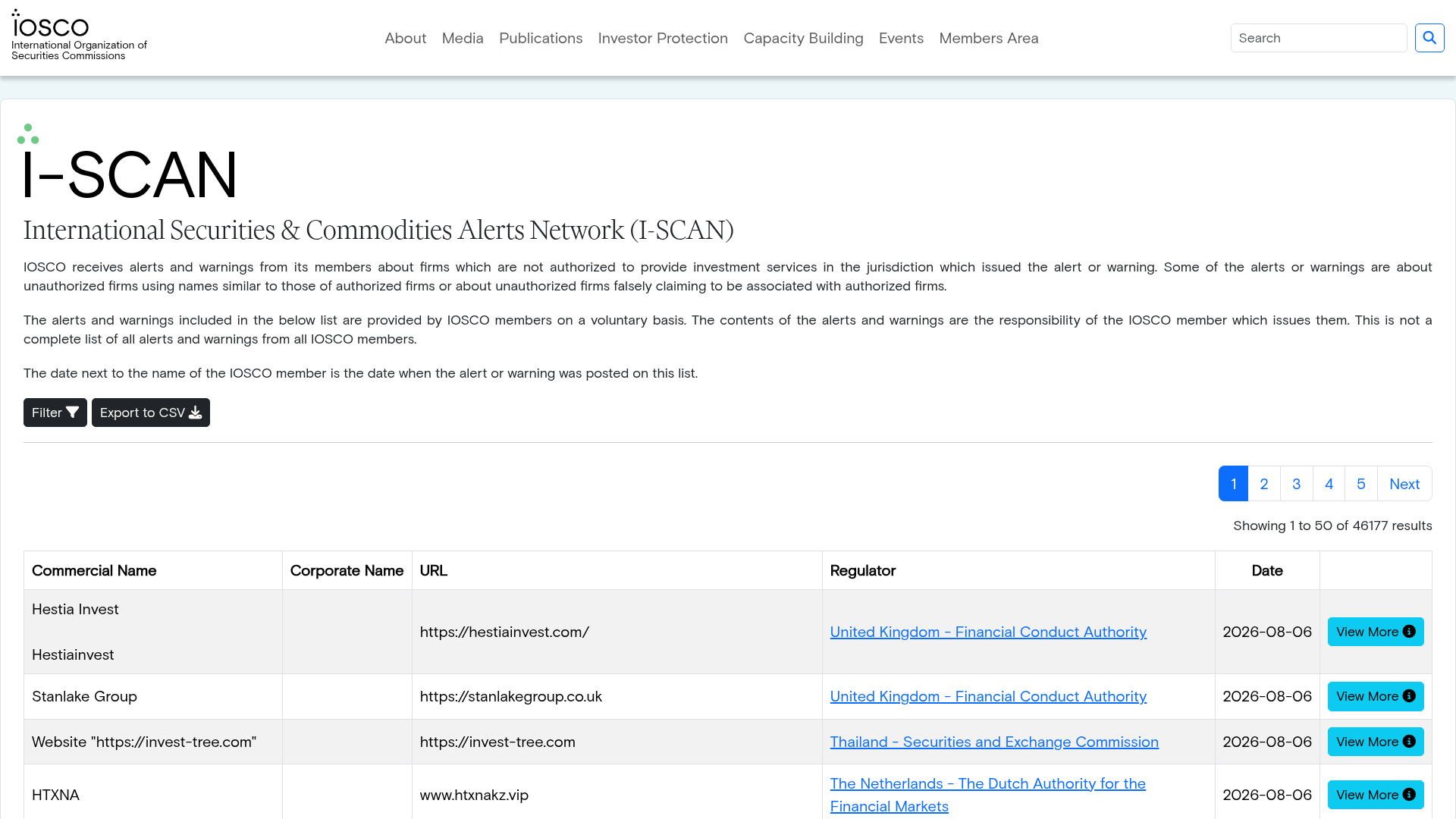 IOSCO's international investor alerts portal
